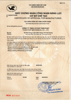 Toàn Phát được cấp chứng nhận công nhận năng lực cơ sở chế tạo