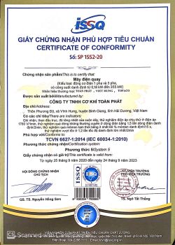 Động cơ điện Toàn Phát được chứng nhận phù hợp TCVN 6627-1:2014 (IEC 60034-1:2010)